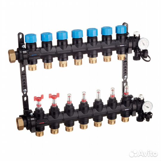 Коллекторная группа с расходомерами Henco 1 вр(г) х 7 выходов 3/4 нр(ш) ек х 1 вр(г)