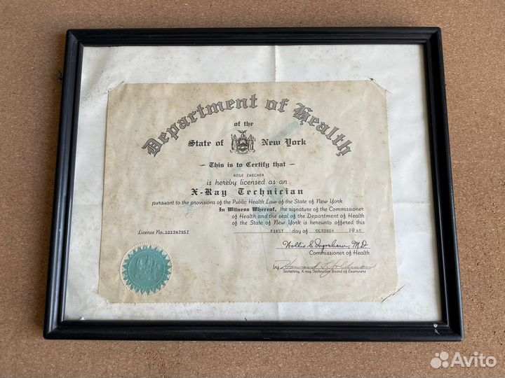 Сертификат штата Нью Йорк 1965г
