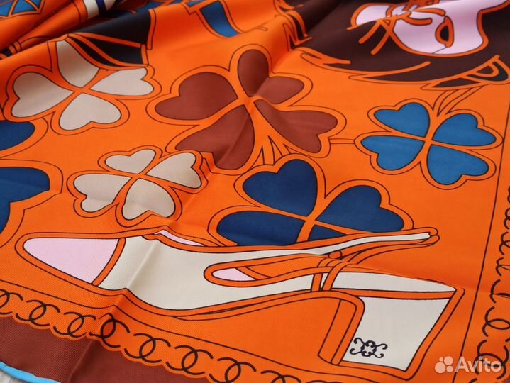 Платок Chanel Оранж шелк ручной край 3цв