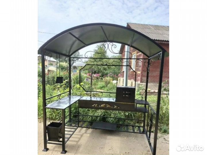 Мангал кованый с печкой и крышей Париж