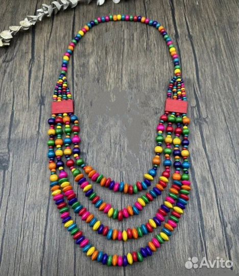 Суперские деревянные бусы колье бохо этно