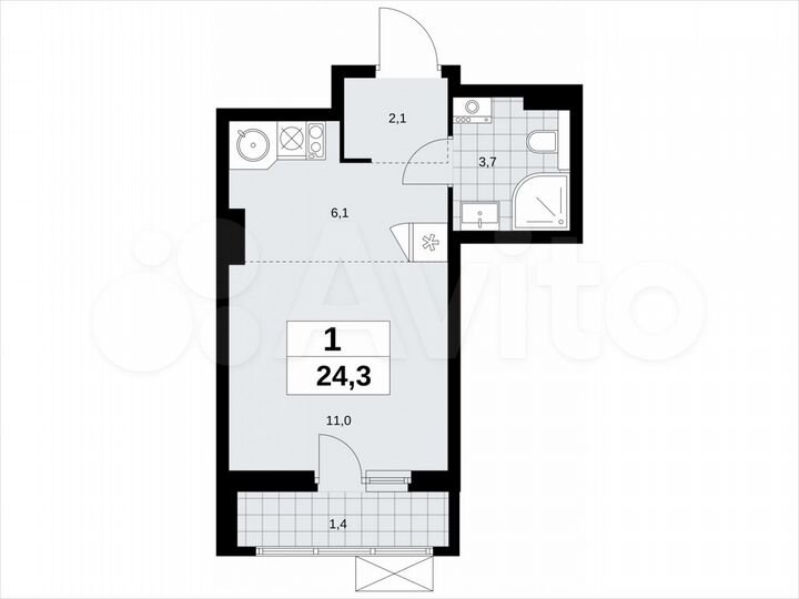 Квартира-студия, 24,3 м², 5/19 эт.