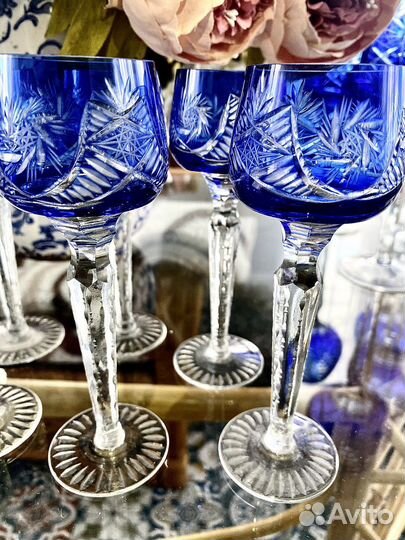 Высокие рюмки кобальтовый хрусталь Германия
