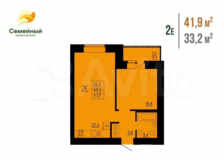 2-к. квартира, 41,9 м², 12/12 эт.