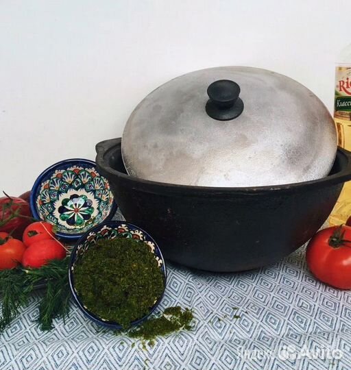 Казан чугунный на 8 литров с алюминиевой крышкой