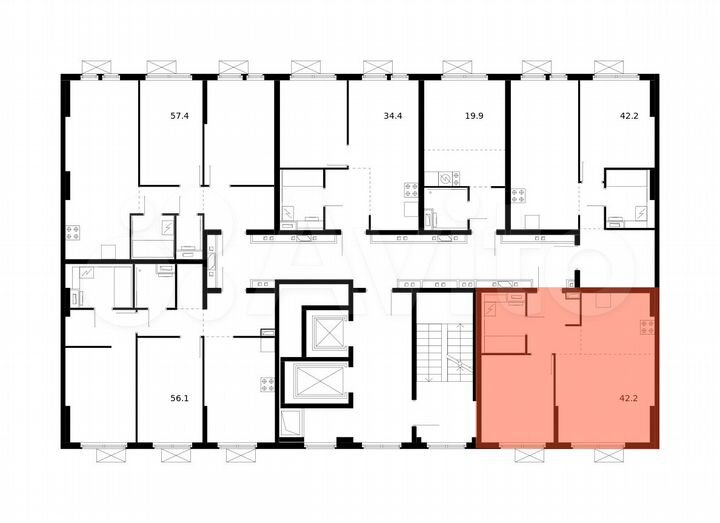2-к. квартира, 42,2 м², 13/15 эт.