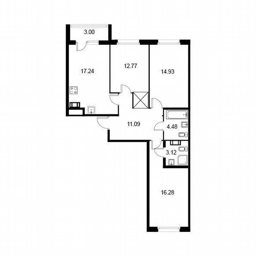 3-к. квартира, 81,4 м², 3/9 эт.