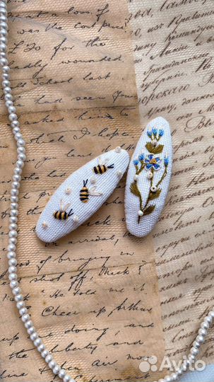 Банты и заколки с вышивкой. Ручная работа