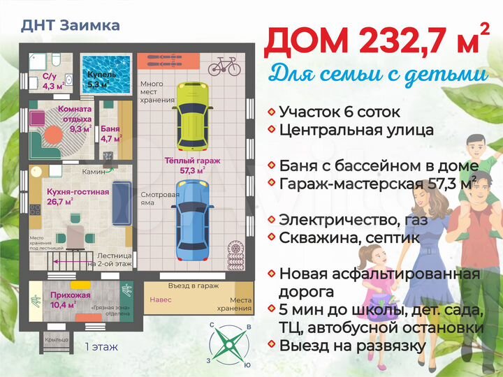 Дом 232,7 м² на участке 6 сот.