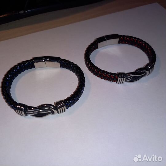 Мужской кожаный браслет узел