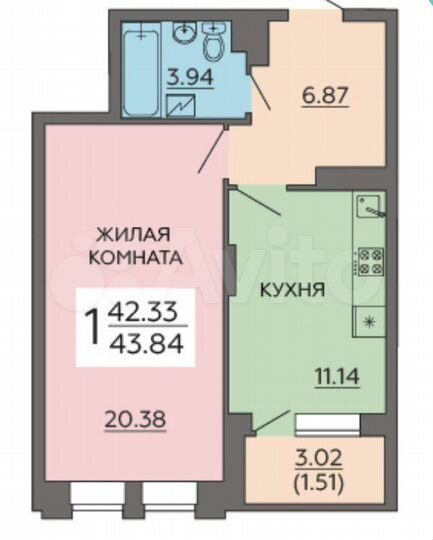 1-к. квартира, 43,8 м², 10/21 эт.