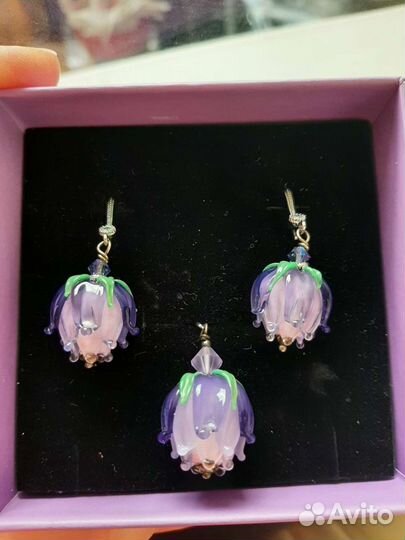 Серьги и кулон лэмпворк в подарочной упаковке