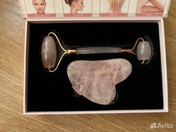 Массажный ролик для лица + скребок гуаша