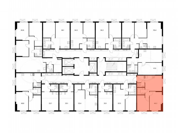 2-к. квартира, 46,2 м², 12/24 эт.