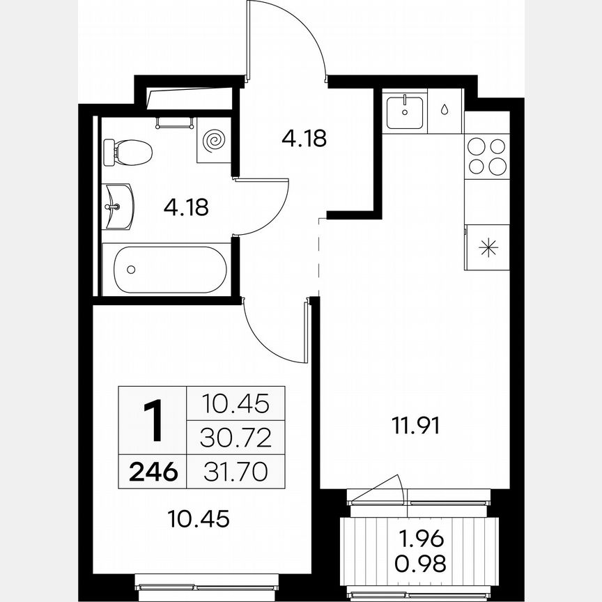 1-к. квартира, 31,7 м², 9/9 эт.
