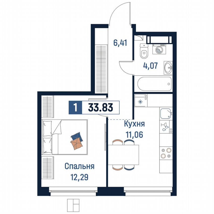 1-к. квартира, 33,8 м², 17/18 эт.
