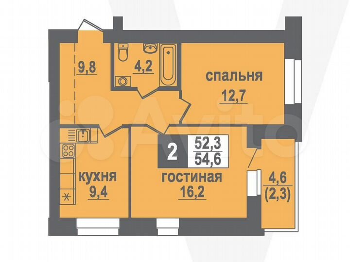 2-к. квартира, 54,6 м², 1/10 эт.