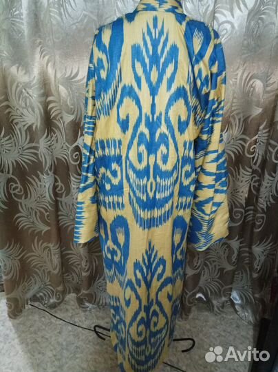 Узбекский хлопковый халат из иката. Кимоно. Чапан