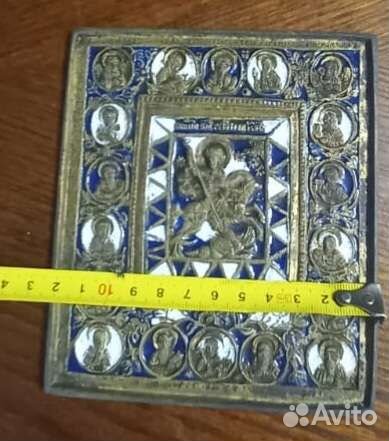 Икона литая Георгий Победоносец 2 эмали 18-19в