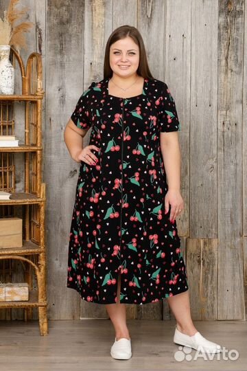 Халат женский Вишенка, большого размера