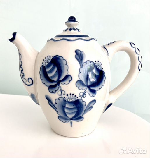 Идеальный Чайник советский фарфор гжель, кобальт