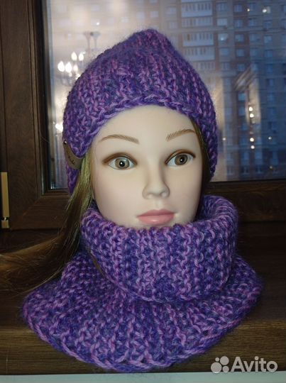 Снуд и шапочка комплект вязаный