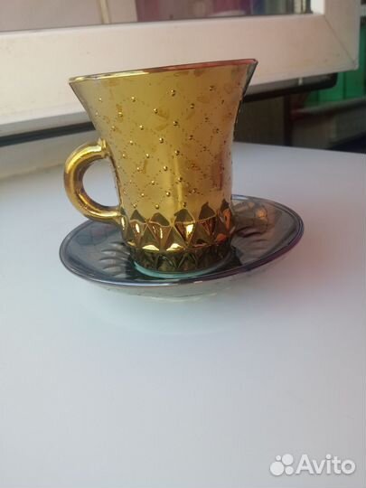 Кофейная пара чашка блюдце золотая Уршельский