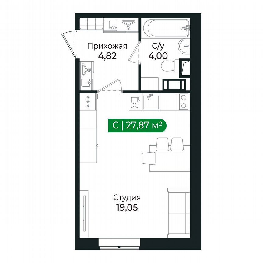 Квартира-студия, 27,9 м², 2/8 эт.
