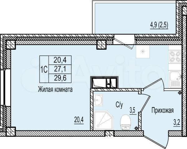 Квартира-студия, 29,6 м², 5/10 эт.