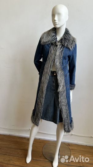 Джинсовое пальто с мехом