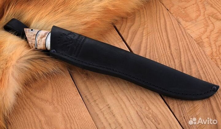 Нож Волк сталь К340 рукоять карельская береза рог