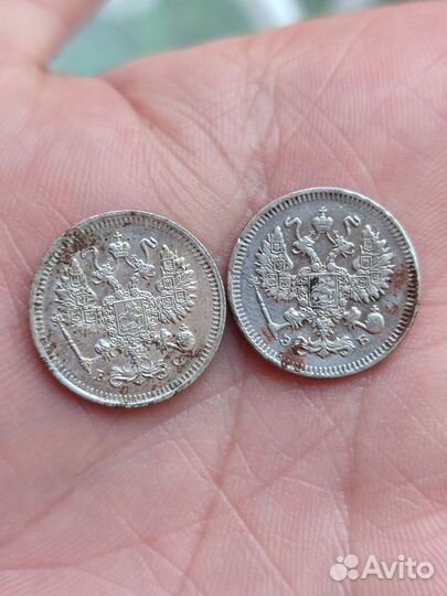 Серебряные монеты николая 2(10коп 1915,1909)