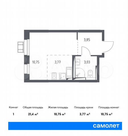 Квартира-студия, 21,4 м², 7/17 эт.