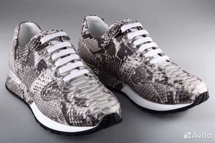 Кроссовки из кожи питона в сером цвете, размеры 40