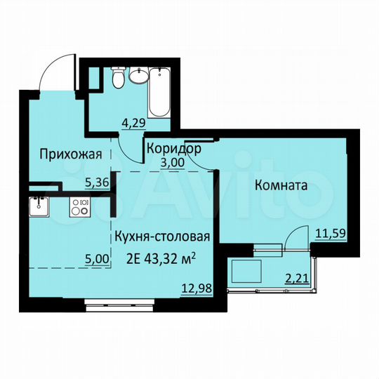 2-к. квартира, 43,3 м², 2/16 эт.