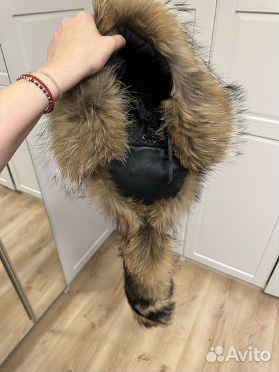 Шапка меховая мужская. Лиса+кожа. р56