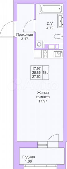 Квартира-студия, 27,5 м², 20/25 эт.