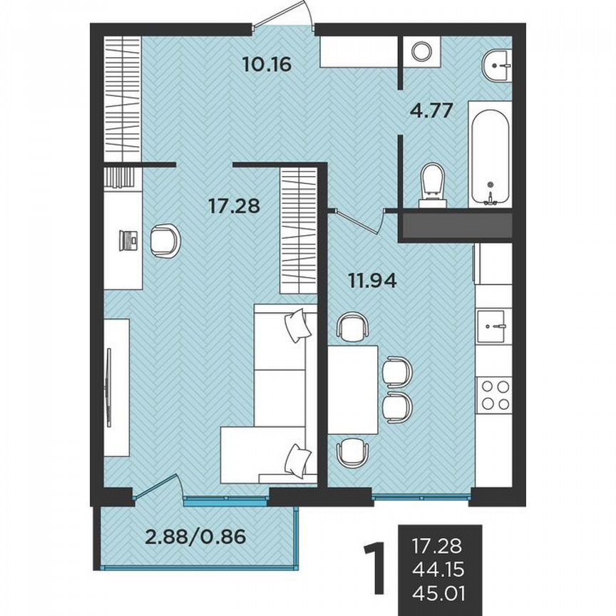 1-к. квартира, 45 м², 1/3 эт.