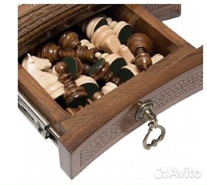 Шахматы резные восьмиугольные в ларце с ящиками 50, Haleyan 63140