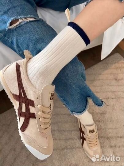 Кроссовки бежевые коричневые Onitsuka tiger Mexico