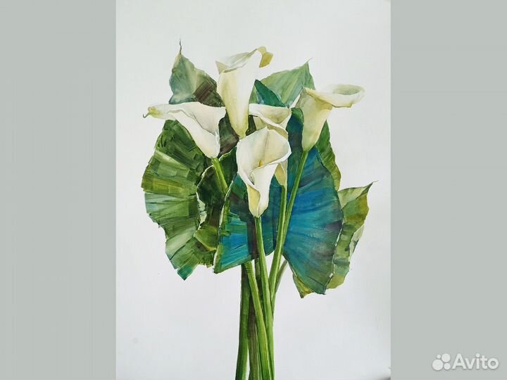 Картина акварелью белые цветы