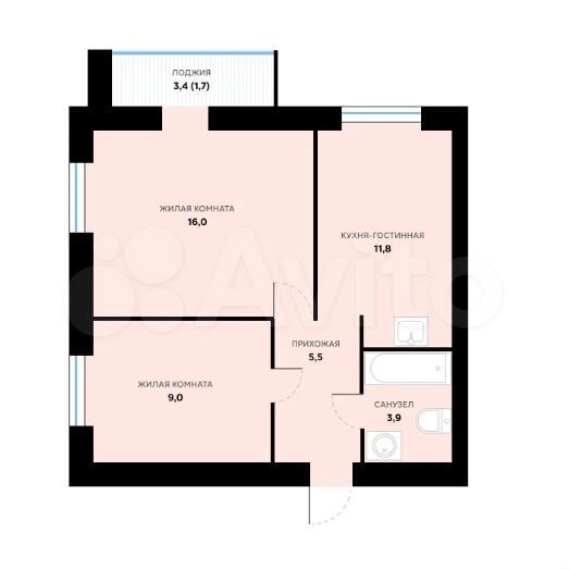 2-к. квартира, 47,9 м², 1/9 эт.