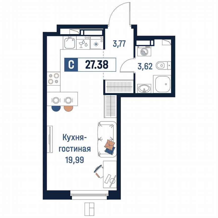 Квартира-студия, 27,4 м², 6/18 эт.