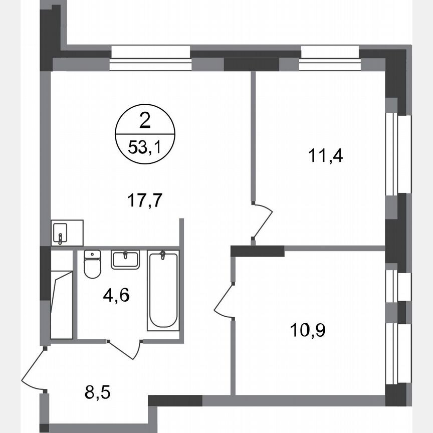 2-к. квартира, 53,1 м², 17/20 эт.