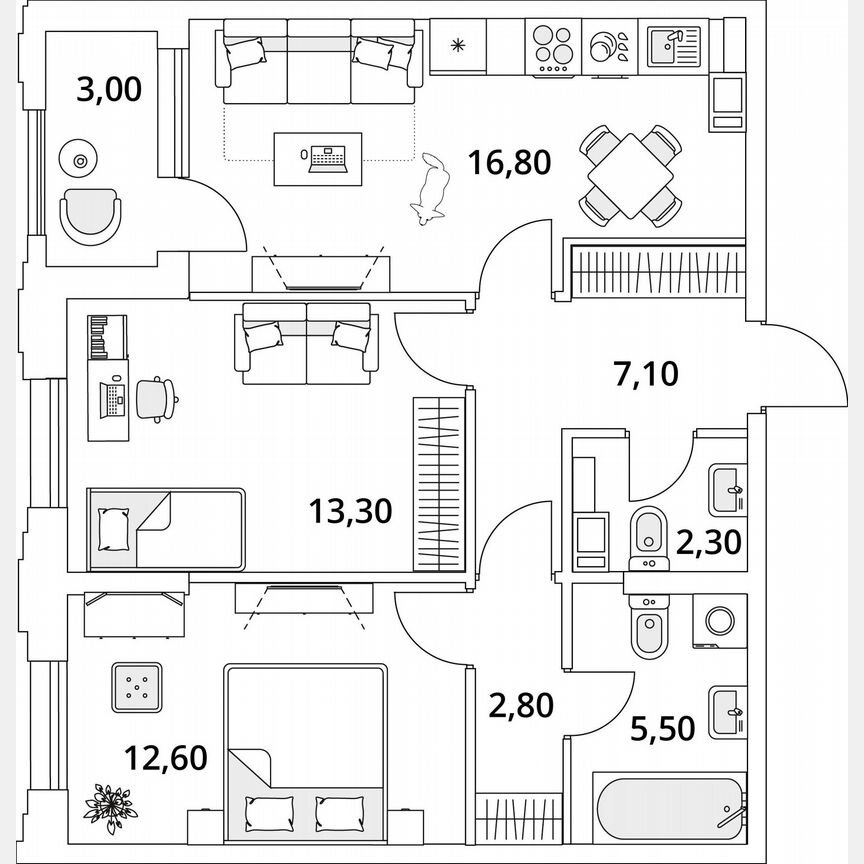2-к. квартира, 32,3 м², 11/13 эт.