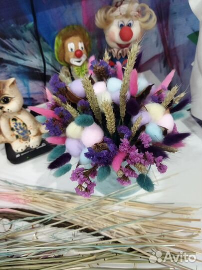 Букет и сухоцветов, Ларгус, пшеница, хлопок