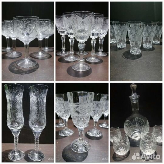 Хрустальные фужеры, стаканы 9 видов