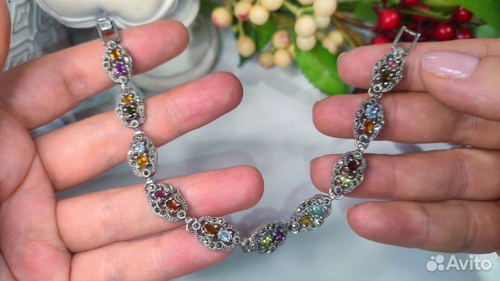 Винтаж Люкс браслет турмалины Индия 22 гр, 925