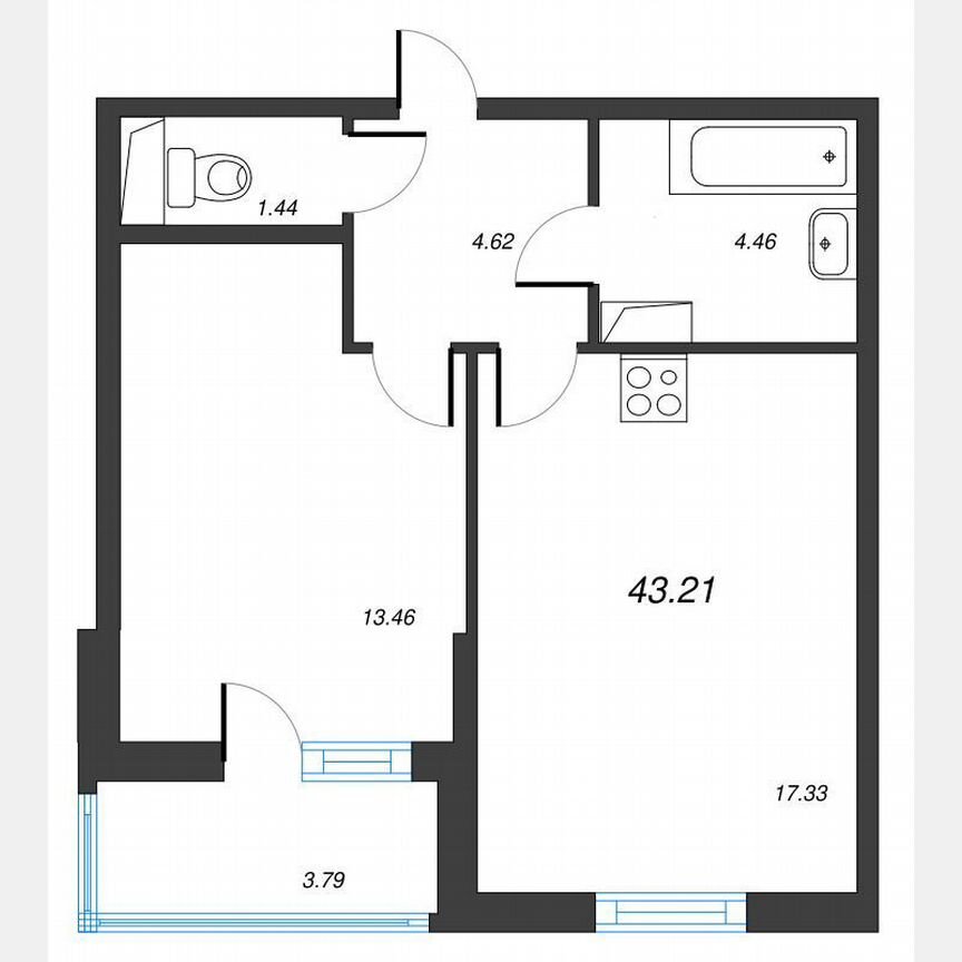 1-к. квартира, 45,1 м², 16/22 эт.