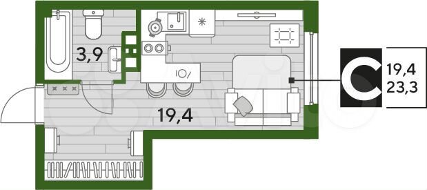 Квартира-студия, 23,3 м², 5/16 эт.